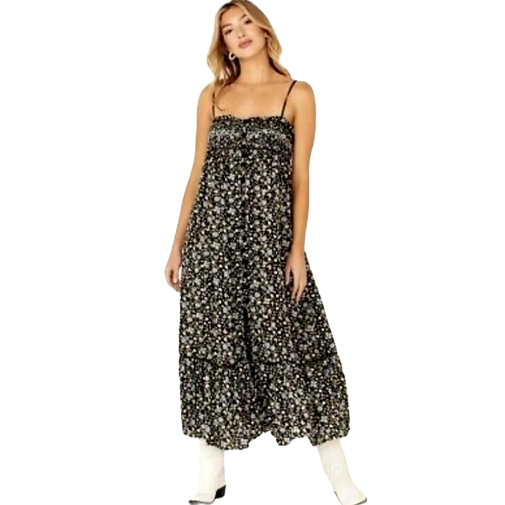 Women’s Black Floral Spaghetti Strap Maxi Dress